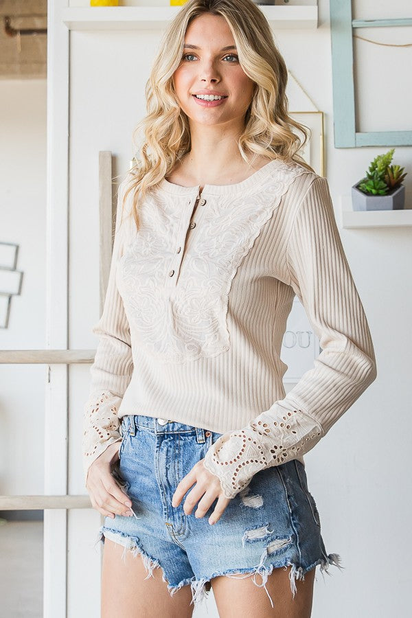 Oli & Hali Mineral Washed Embroidered Fitted Top