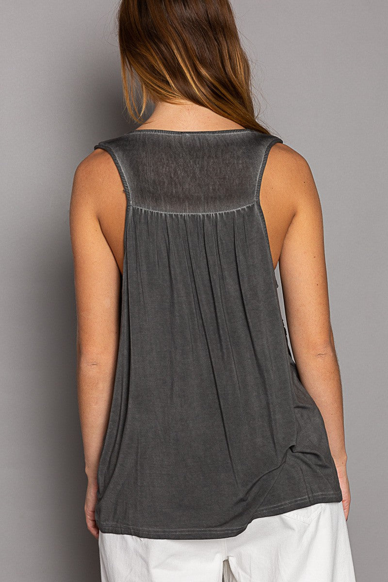 POL Sleeveless Floral Lace Crochet Detail V Neck Top