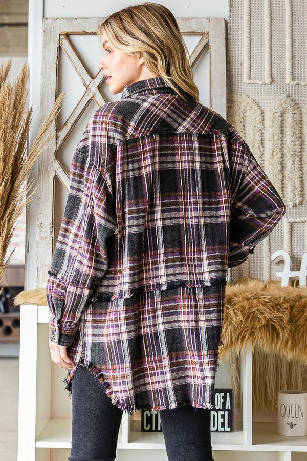 Oli & Hali Mineral Washed Plaid Shirts Jacket