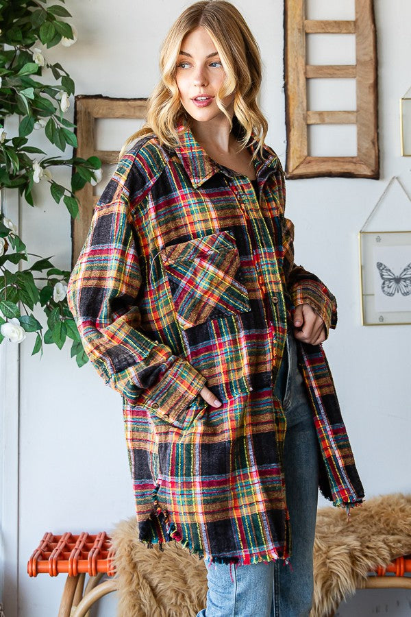 Oli & Hali Mineral Washed Plaid Shirts Jacket