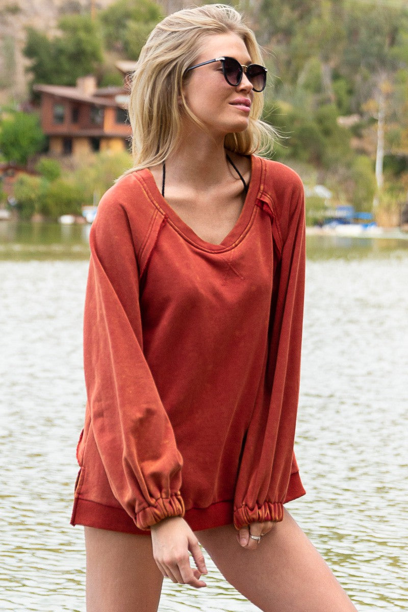 POL Back Cross Strap Details Balloon Sleeve Sweatshirt Top