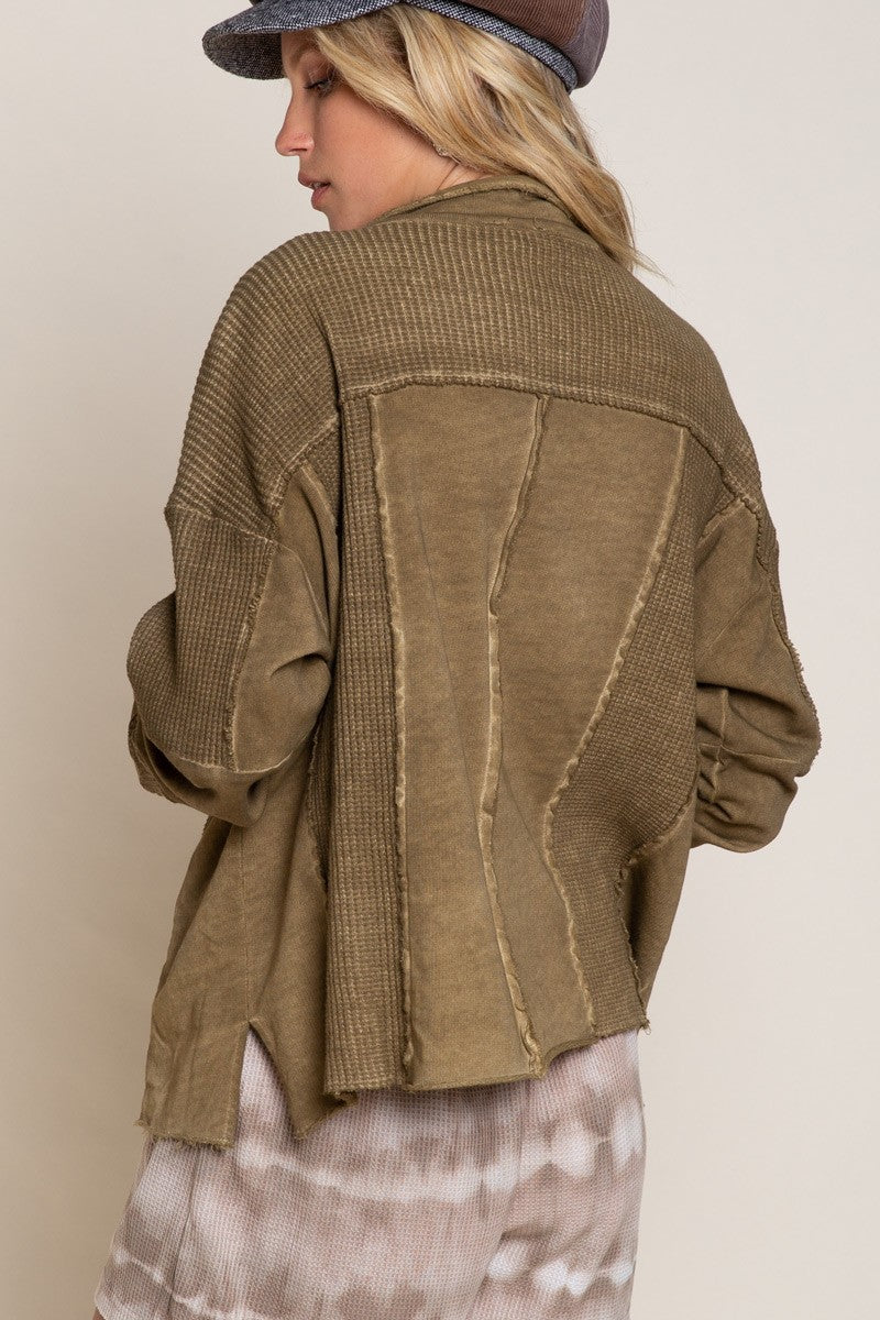 POL Oversize Contrast Panels Snap Button Shacket