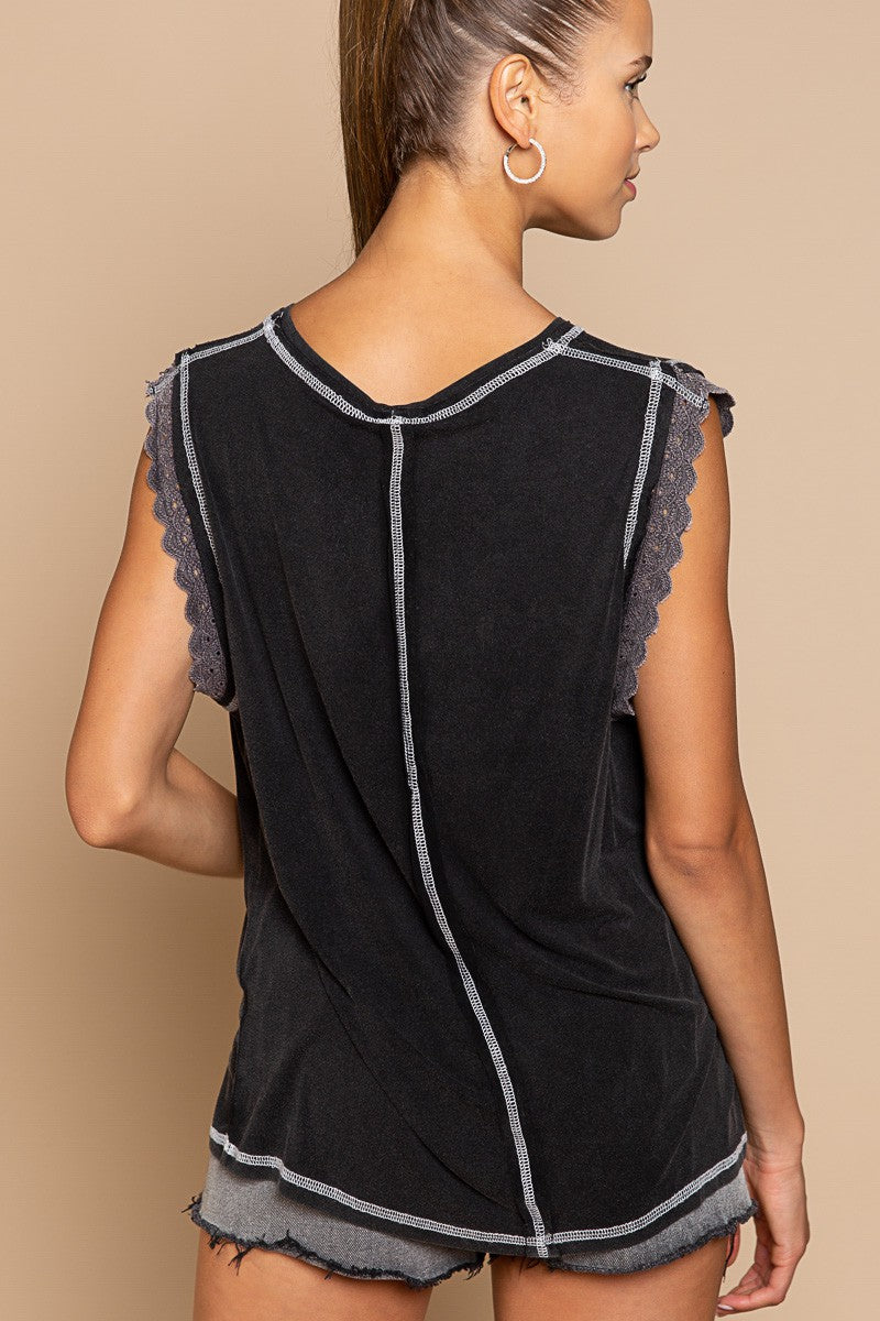 POL Colorblock Sequins Lettering Sleeveless Top