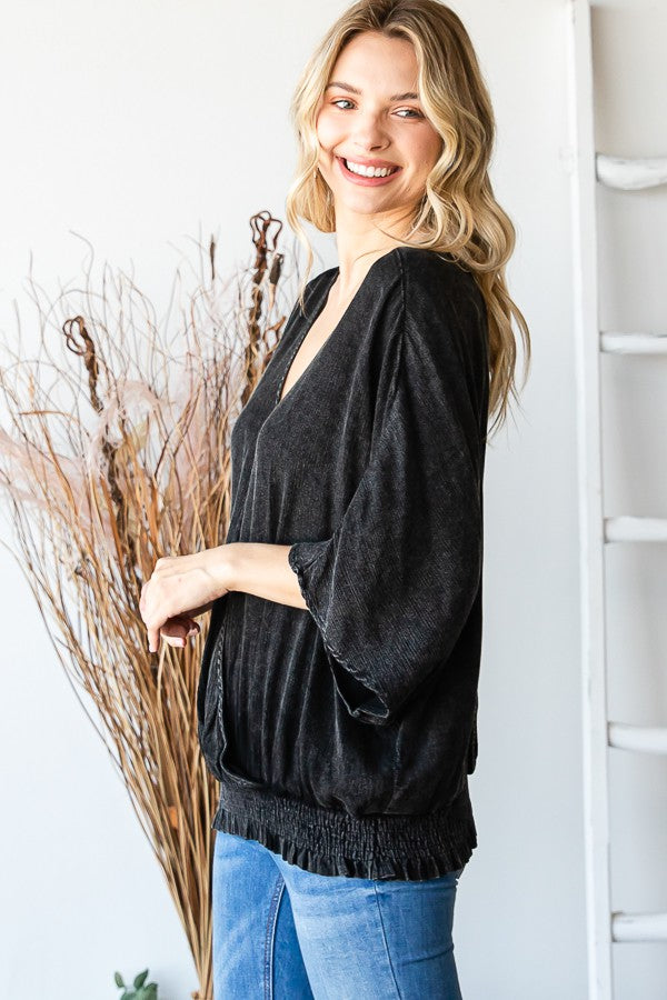 Oli & Hali Mineral Washed Cirsscross Smocked Waist Band Top