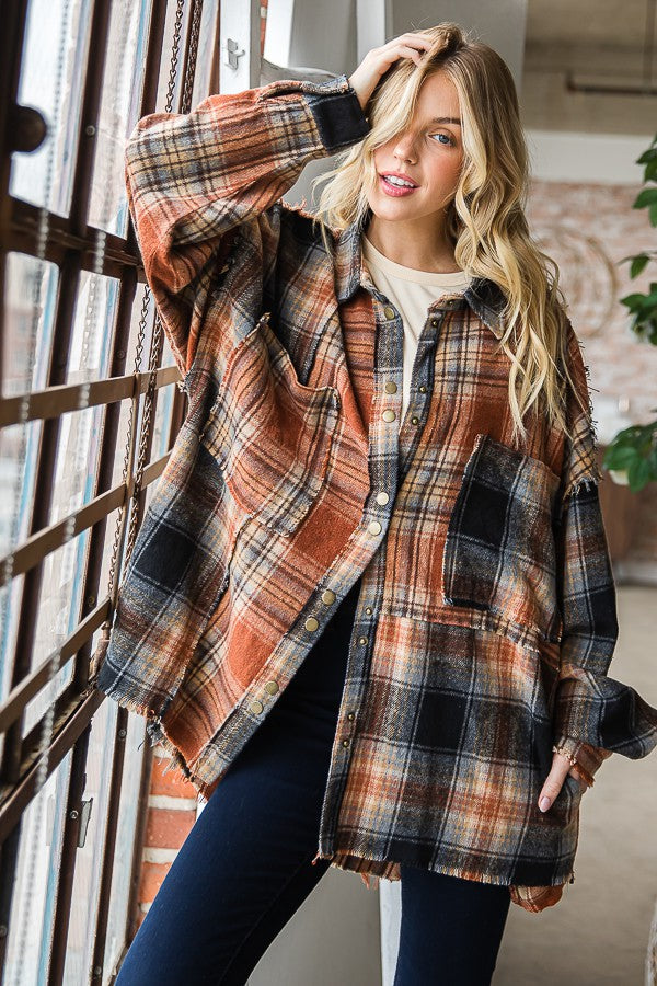 Oli & Hali Mixed Check Plaid Oversize Shirts Jacket