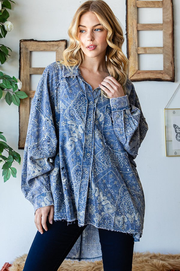 Oli & Hali Scarf Print Button Front Shirt Top