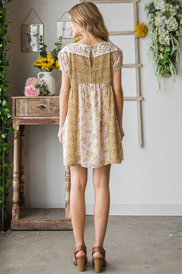 Oli & Hali Crochet Yoke Printed Dress