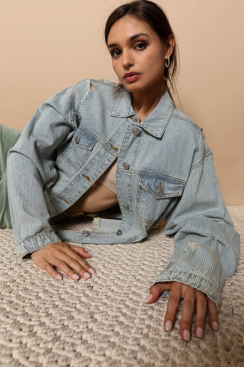 POL Oversize Distressed Button Down Twill Shacket - Roulhac Fashion Boutique