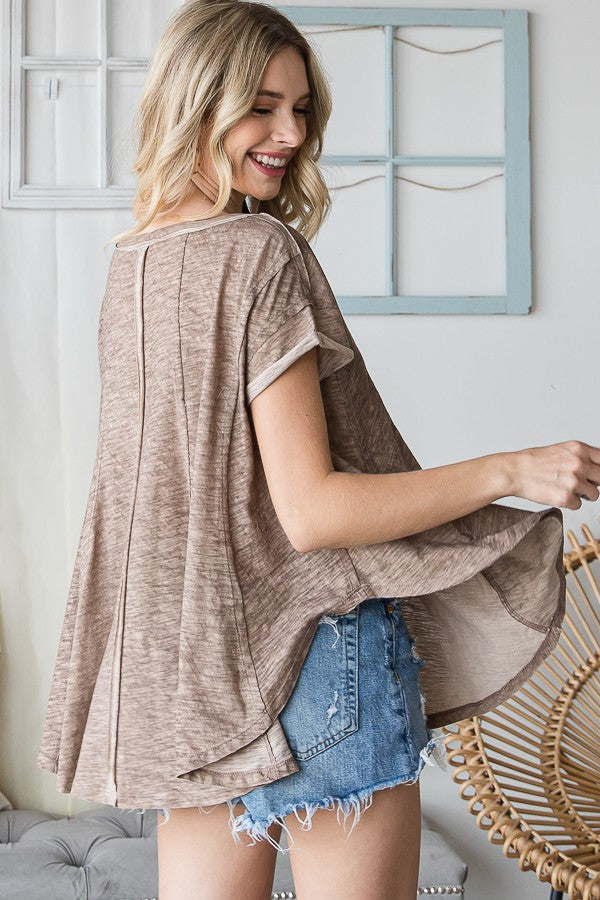 Oli & Hali A-Line Washed Knit Cut Edge Top