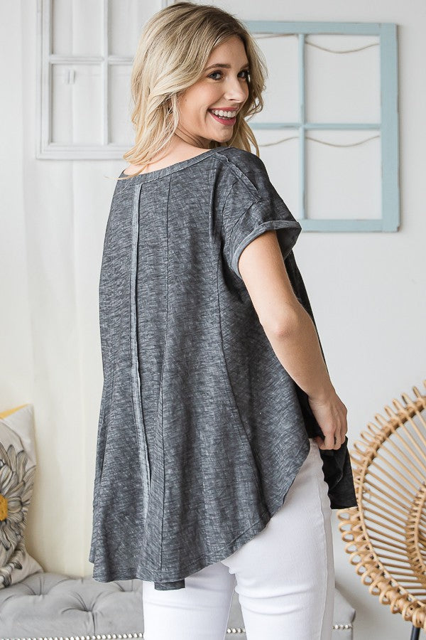 Oli & Hali A-Line Washed Knit Cut Edge Top