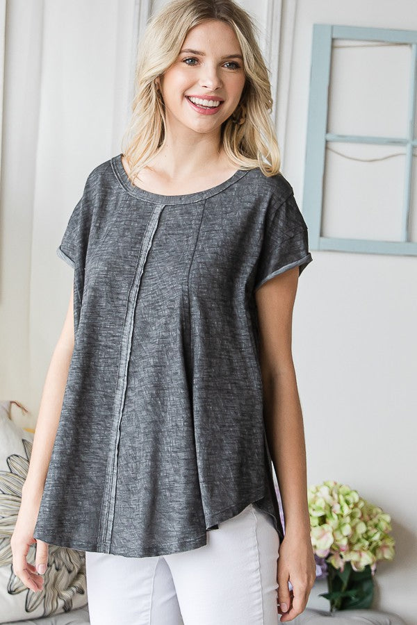 Oli & Hali A-Line Washed Knit Cut Edge Top