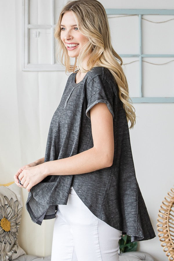 Oli & Hali A-Line Washed Knit Cut Edge Top