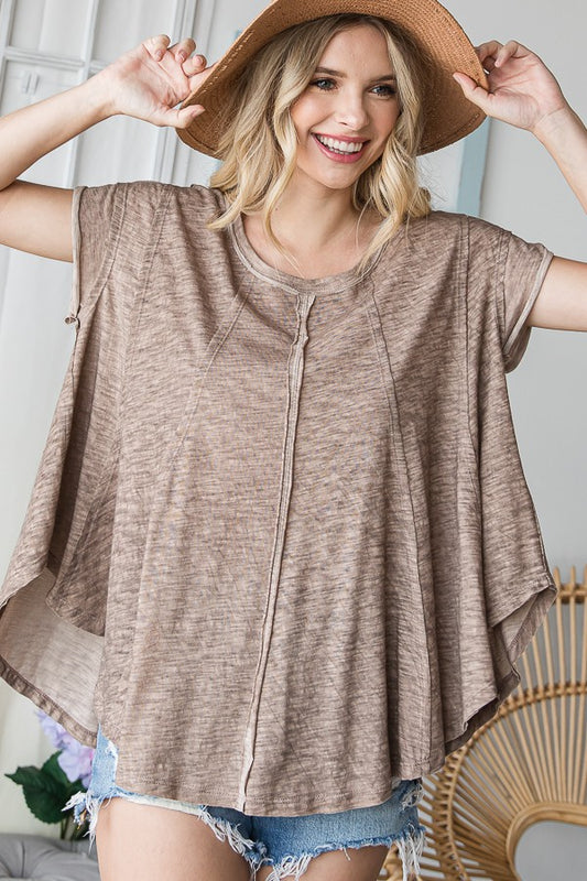 Oli & Hali A-Line Washed Knit Cut Edge Top