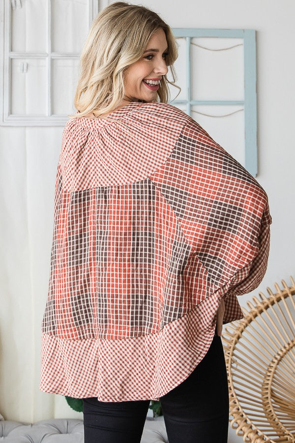 Oli & Hali Plaid Double Gauze Dolman Sleeve Blouse Top