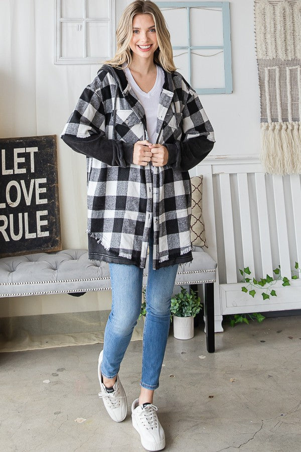 Oli & Hali Gingham Print Layered Look Knit Hoodie Jacket