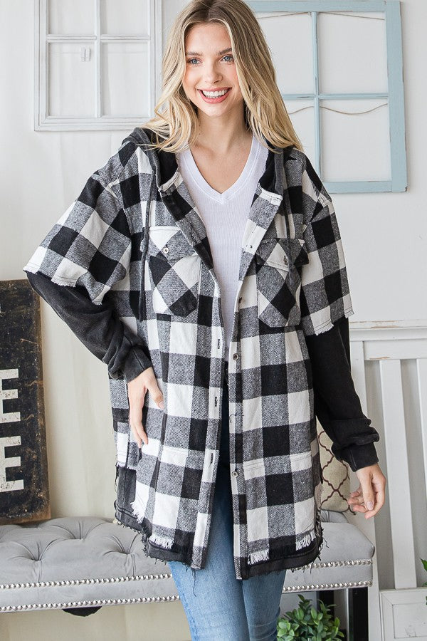 Oli & Hali Gingham Print Layered Look Knit Hoodie Jacket