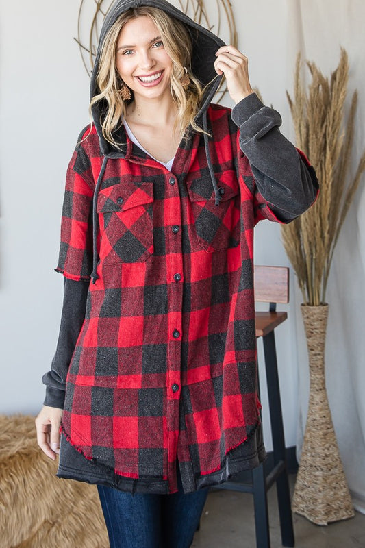 Oli & Hali Gingham Print Layered Look Knit Hoodie Jacket