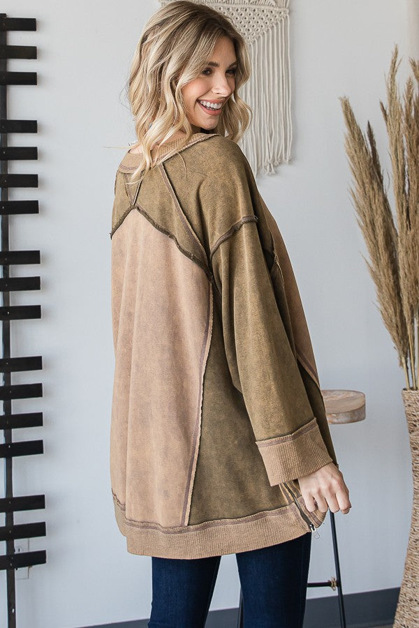 Oli & Hali Mineral Washed Color Block Loose Fit Top