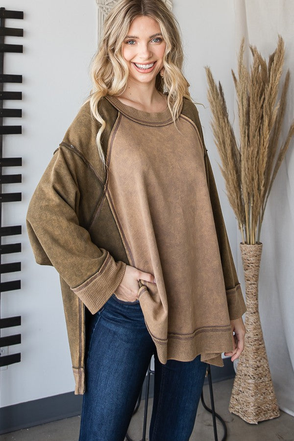 Oli & Hali Mineral Washed Color Block Loose Fit Top