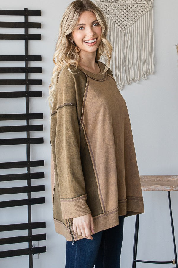 Oli & Hali Mineral Washed Color Block Loose Fit Top