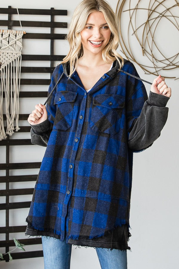 Oli & Hali Gingham Print Layered Look Knit Hoodie Jacket