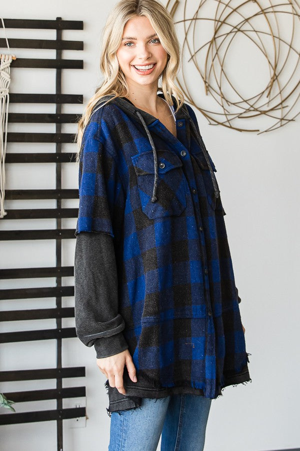 Oli & Hali Gingham Print Layered Look Knit Hoodie Jacket