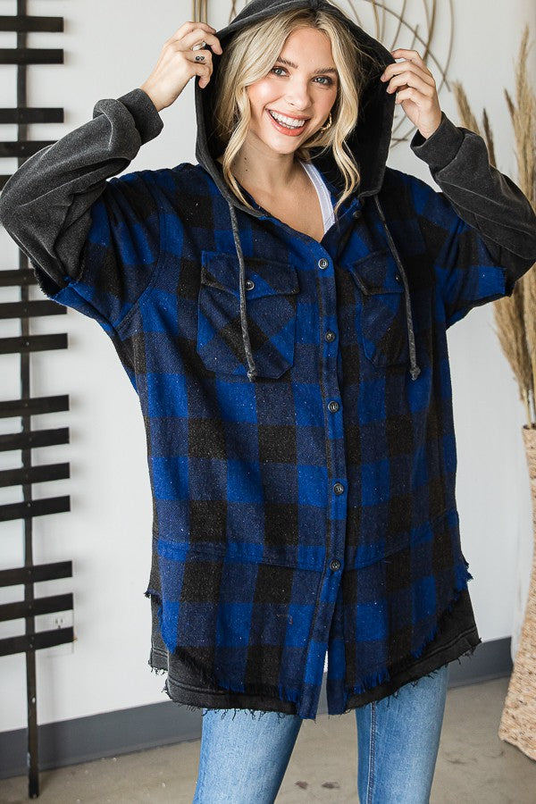 Oli & Hali Gingham Print Layered Look Knit Hoodie Jacket