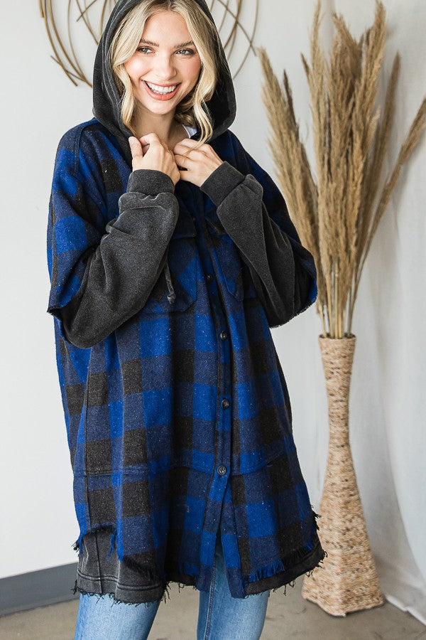 Oli & Hali Gingham Print Layered Look Knit Hoodie Jacket