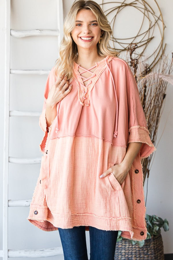 Oli & Hali Mineral Washed Contrast Half Pocketed Lace Top