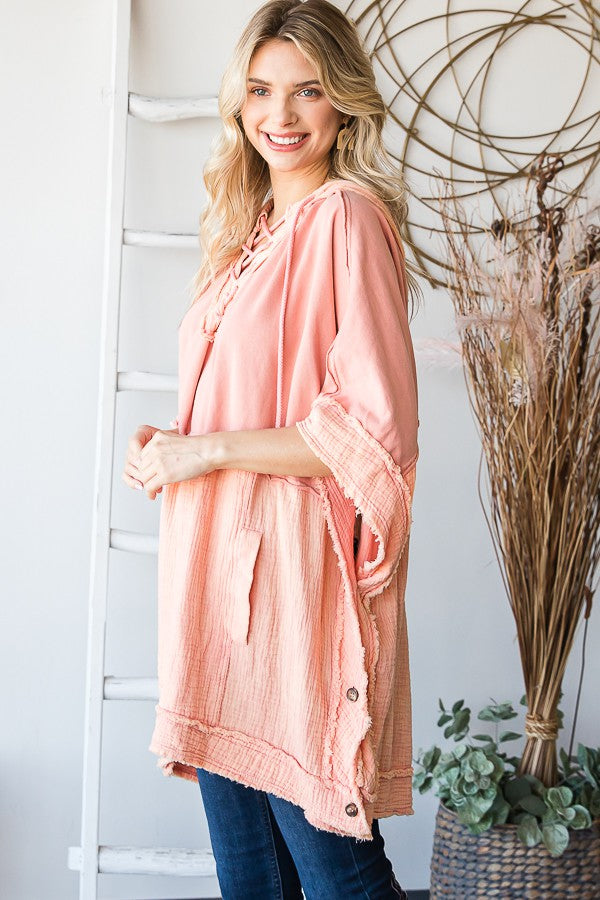 Oli & Hali Mineral Washed Contrast Half Pocketed Lace Top