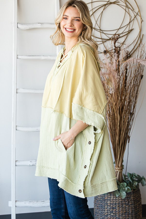 Oli & Hali Mineral Washed Contrast Half Pocketed Lace Top