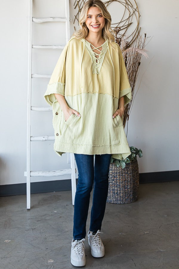 Oli & Hali Mineral Washed Contrast Half Pocketed Lace Top