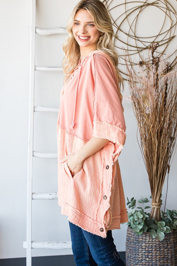 Oli & Hali Mineral Washed Contrast Half Pocketed Lace Top