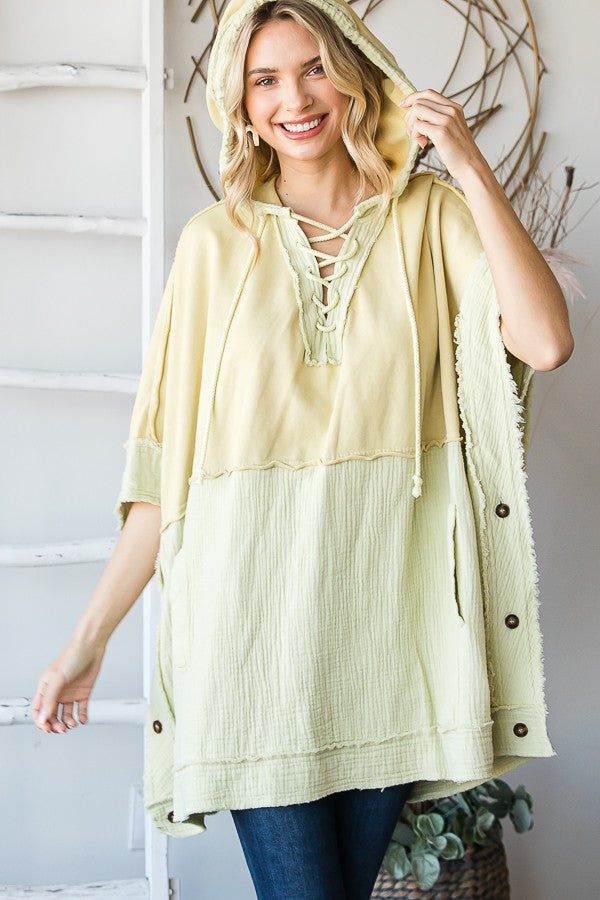 Oli & Hali Mineral Washed Contrast Half Pocketed Lace Top