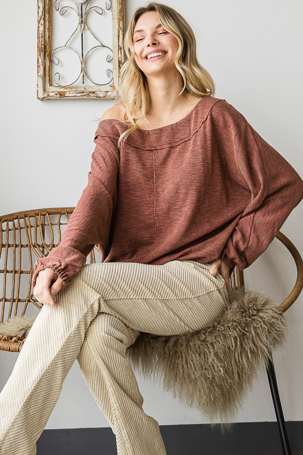 Oli & Hali Mineral Washed Dolman Sleeve Ribbed Top