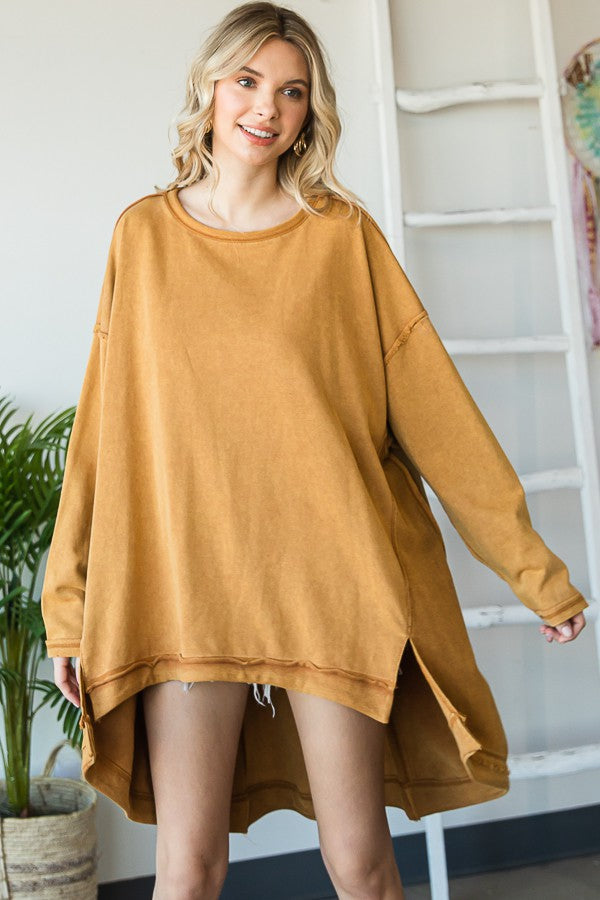Oli & Hali Mineral Washed Oversized Tunic Pullover Top
