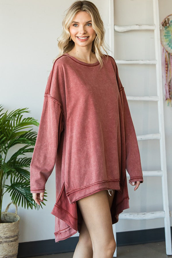 Oli & Hali Mineral Washed Oversized Tunic Pullover Top