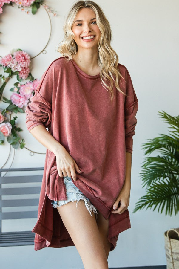 Oli & Hali Mineral Washed Oversized Tunic Pullover Top