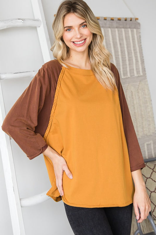 Oli & Hali Mineral Washed Colorblock Braided Trim Top