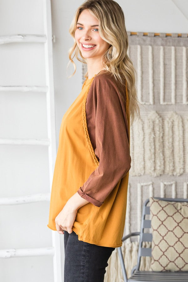 Oli & Hali Mineral Washed Colorblock Braided Trim Top