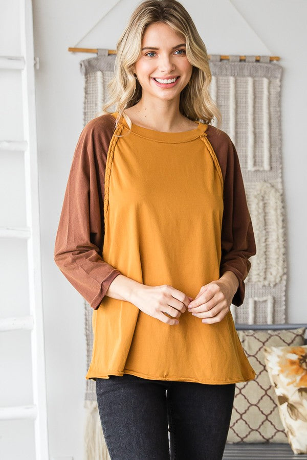 Oli & Hali Mineral Washed Colorblock Braided Trim Top
