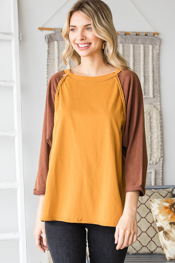 Oli & Hali Mineral Washed Colorblock Braided Trim Top