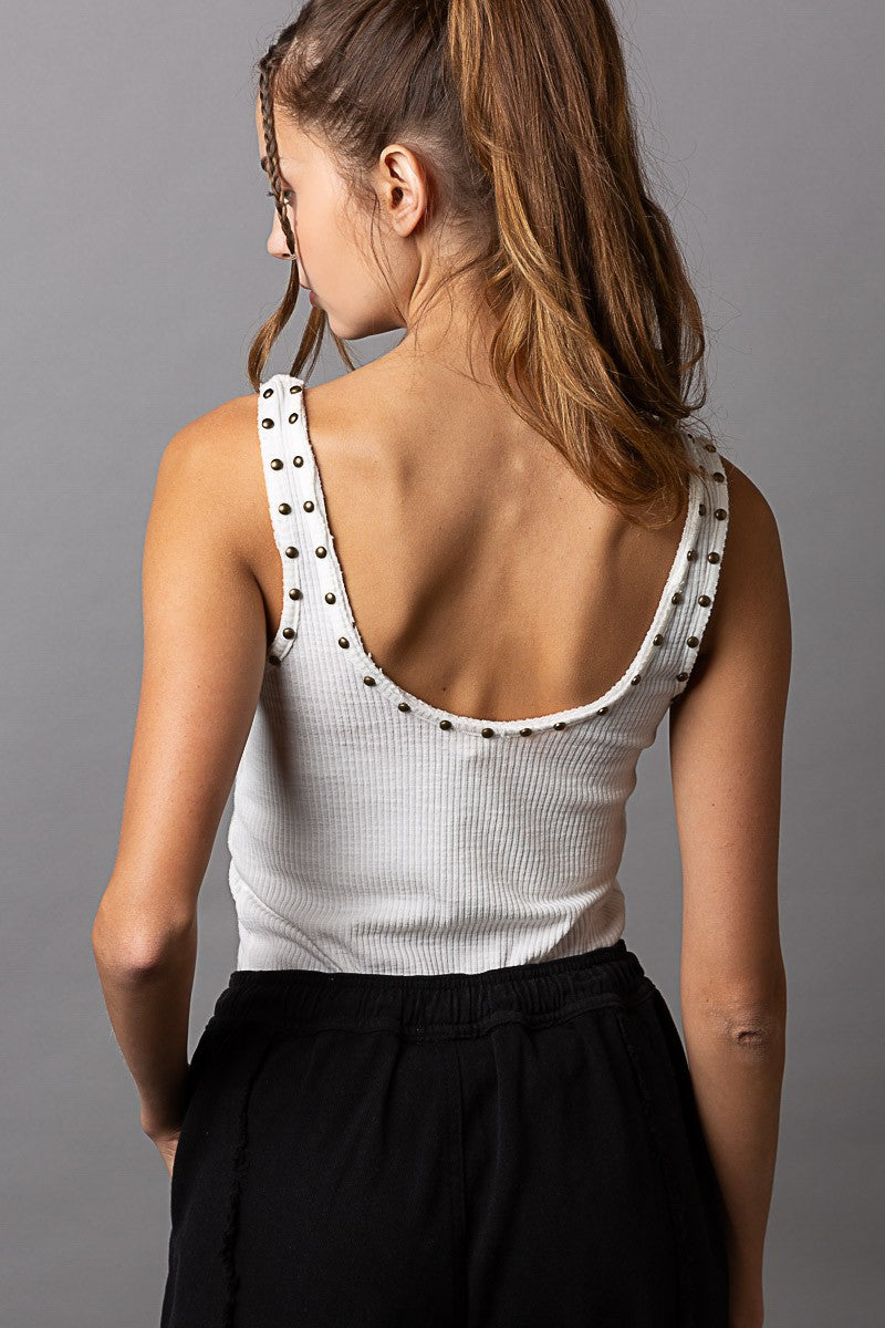 POL Stud Detail Scoop Neck Sleeveless Top