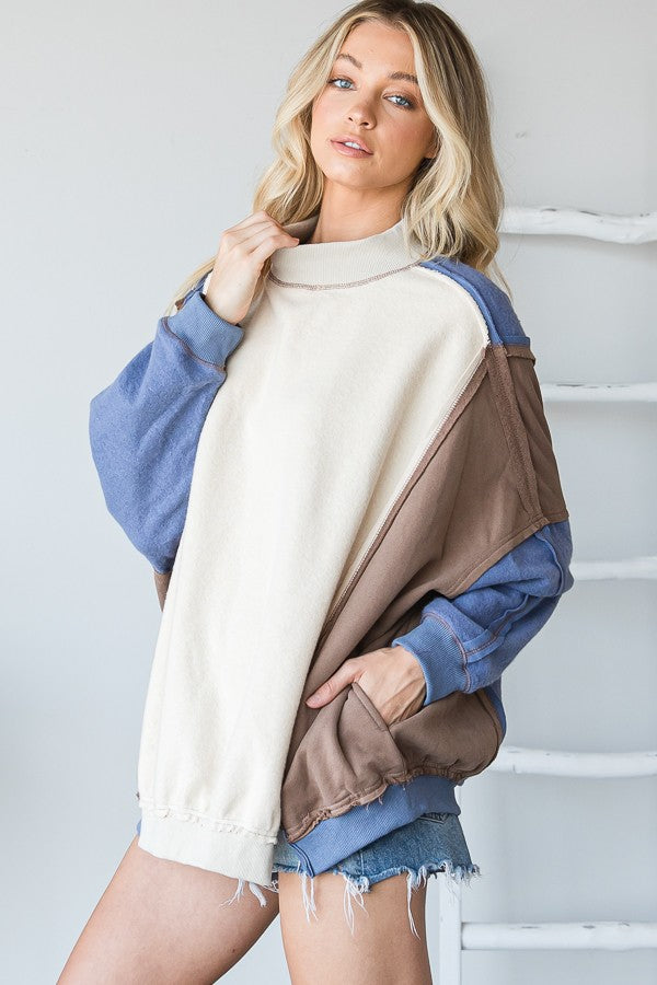 Oli & Hali Color Block Washed Detail Loose Fit Knit Top