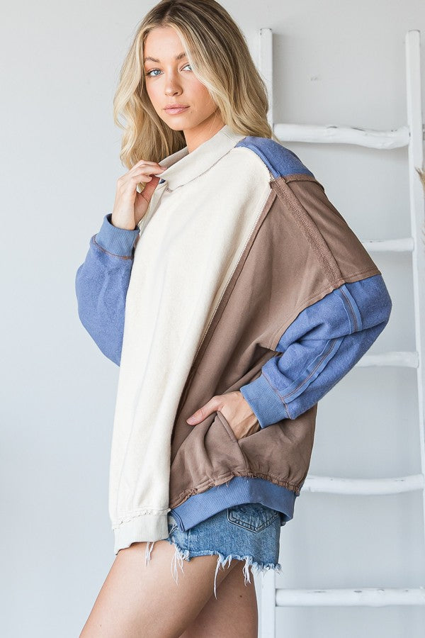 Oli & Hali Color Block Washed Detail Loose Fit Knit Top