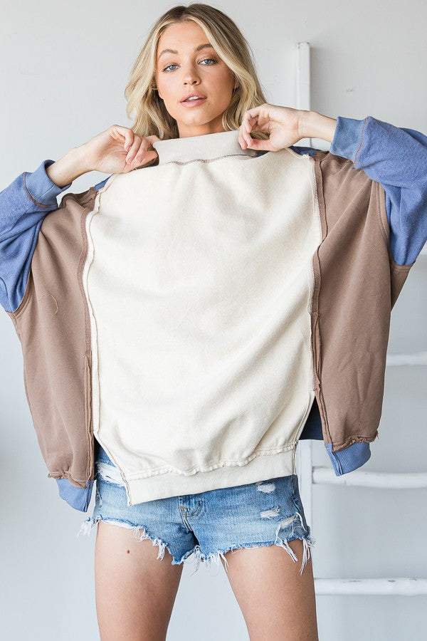 Oli & Hali Color Block Washed Detail Loose Fit Knit Top