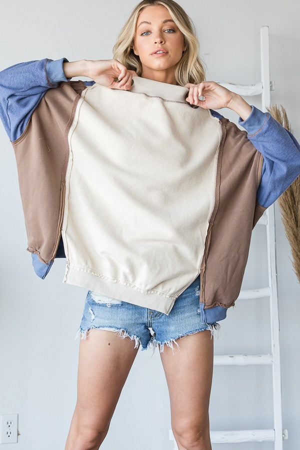 Oli & Hali Color Block Washed Detail Loose Fit Knit Top