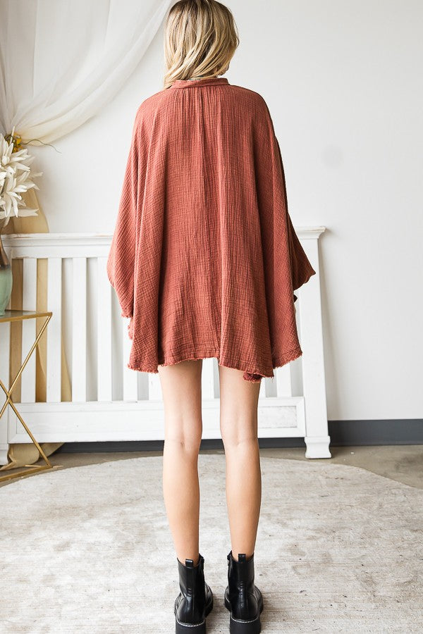 Oli & Hali Mineral Washed Button Down Crinkled Woven Oversize Top