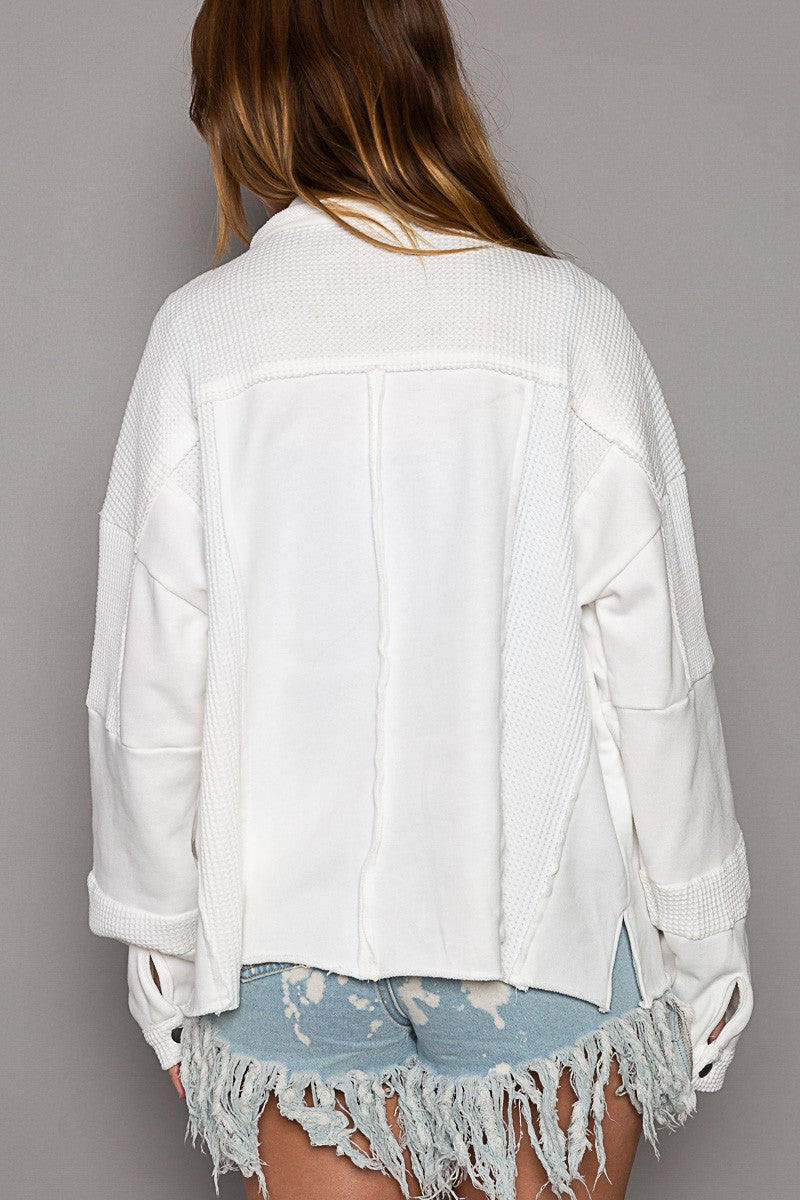 POL Oversize Contrast Panels Snap Button Shacket - Roulhac Fashion Boutique