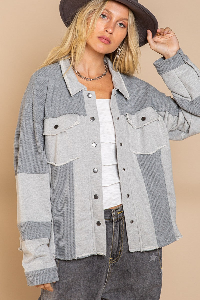 POL Oversize Contrast Panels Snap Button Shacket